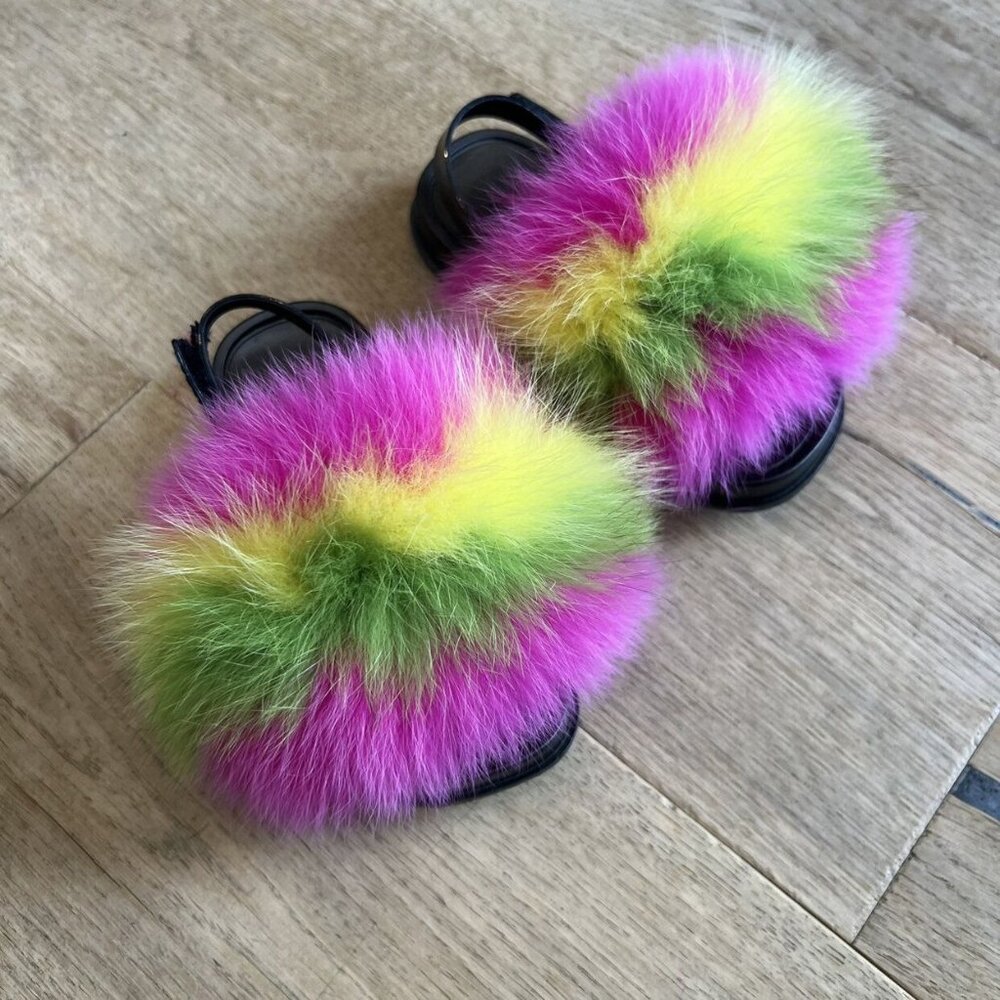 Rainbow Fur Sandals Sling backs